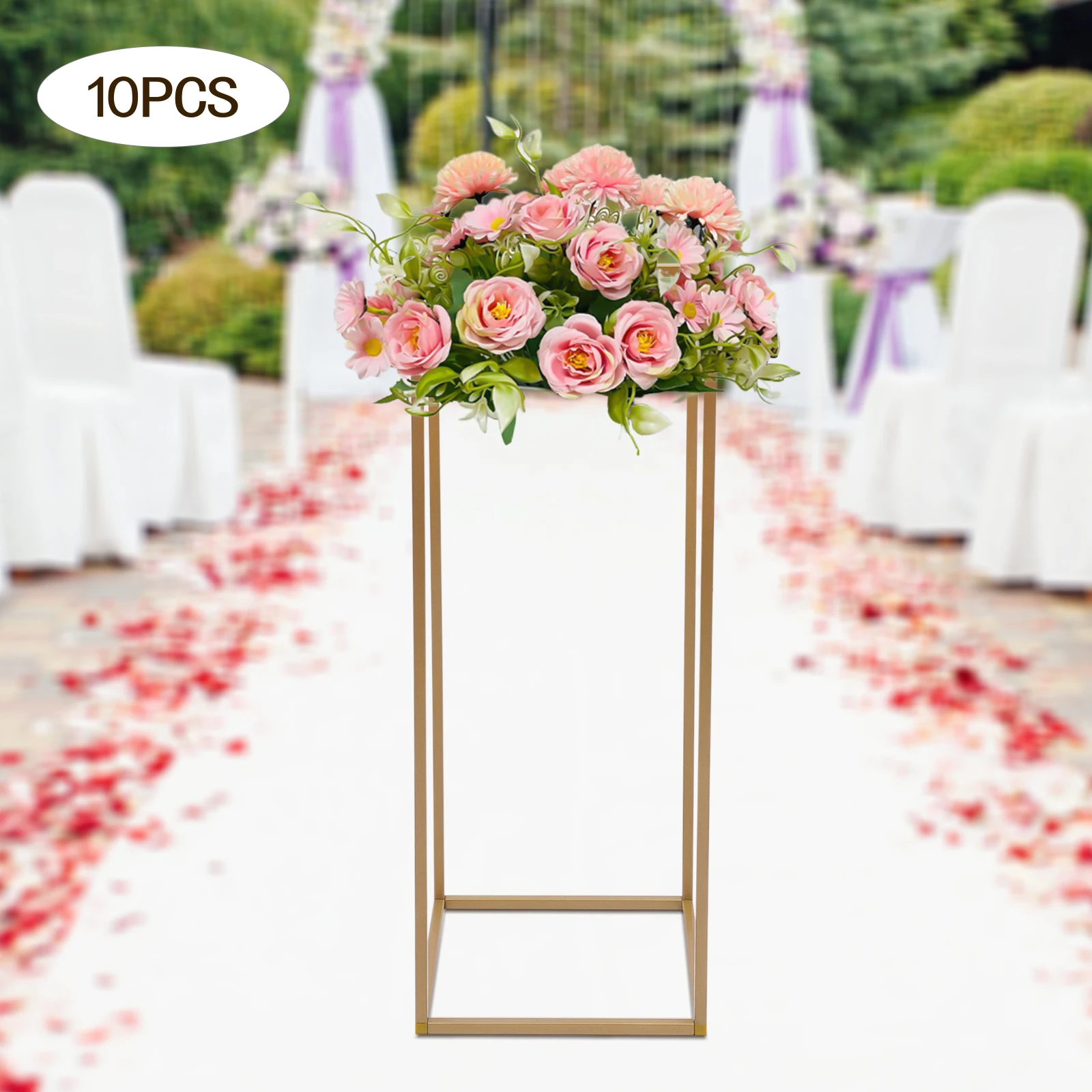 Soporte de flores dorado para boda, 10 estantes de plomo de Metal de 24 pulgadas/60 cm de alto para boda, fiesta, evento, aniversario