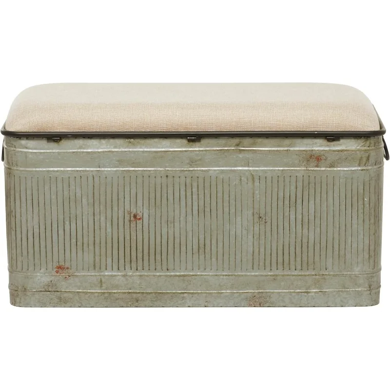 

Deco 79 Metal Rectangle Storage Bench with Cream Burlap Top and Latches, 38" x 16" x 19", Gray Storage Benches