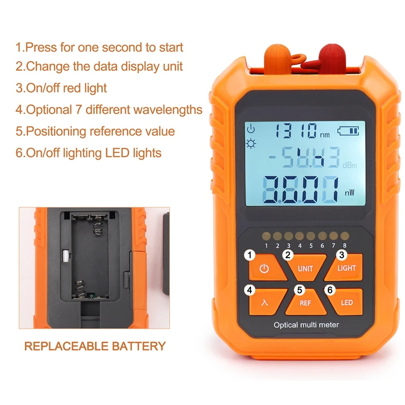 3In1 Optical Power Meter Visual Fault Locator Network Cable Test Led Lighting Optical Fiber Tester 1Mw With 5Km Visual Fault Loc 4