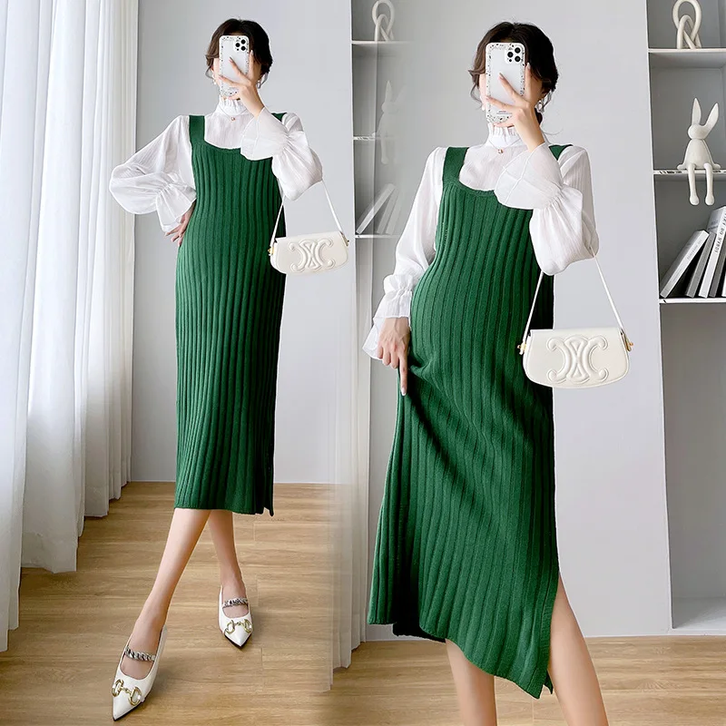 Spring and Summer Maternity Clothes Pregnant Woman Long Flare Sleeve Chiffon Shirts Turtleneck Pregnancy White Blouses Cute