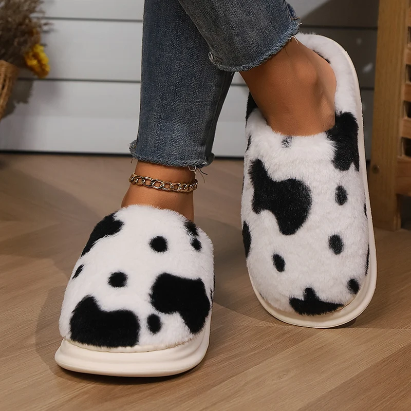 2024 Winter Warm Flat Fur Slippers Women Comfortable Soft Fluffy Furry Home Slides Woman Non Slip Indoor Floor Cotton Shoes