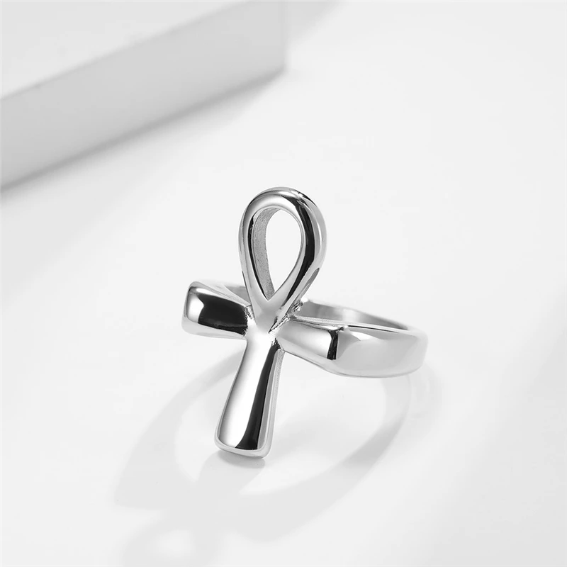 Ancient Egypt Ankh Cross Gold Plated High Quelity Fine Stainless Steel Male Female Ring Polished No Fading JZ585 4