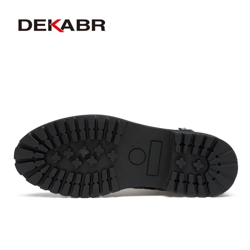 Mens Leather Boots DEKABR Men Genuine Leather Lace-up Ankle Boots Winter Motorcycle Boots Men Safety Work Shoes Punk Style mens leather boots motorcycle leather boots