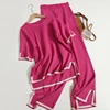 Elegant O-neck Side Slit Pullover Short Sleeve Wide Leg Pants 2-pieces New In Sets Women Solid Casual Sweatshirt Spring Summer 1
