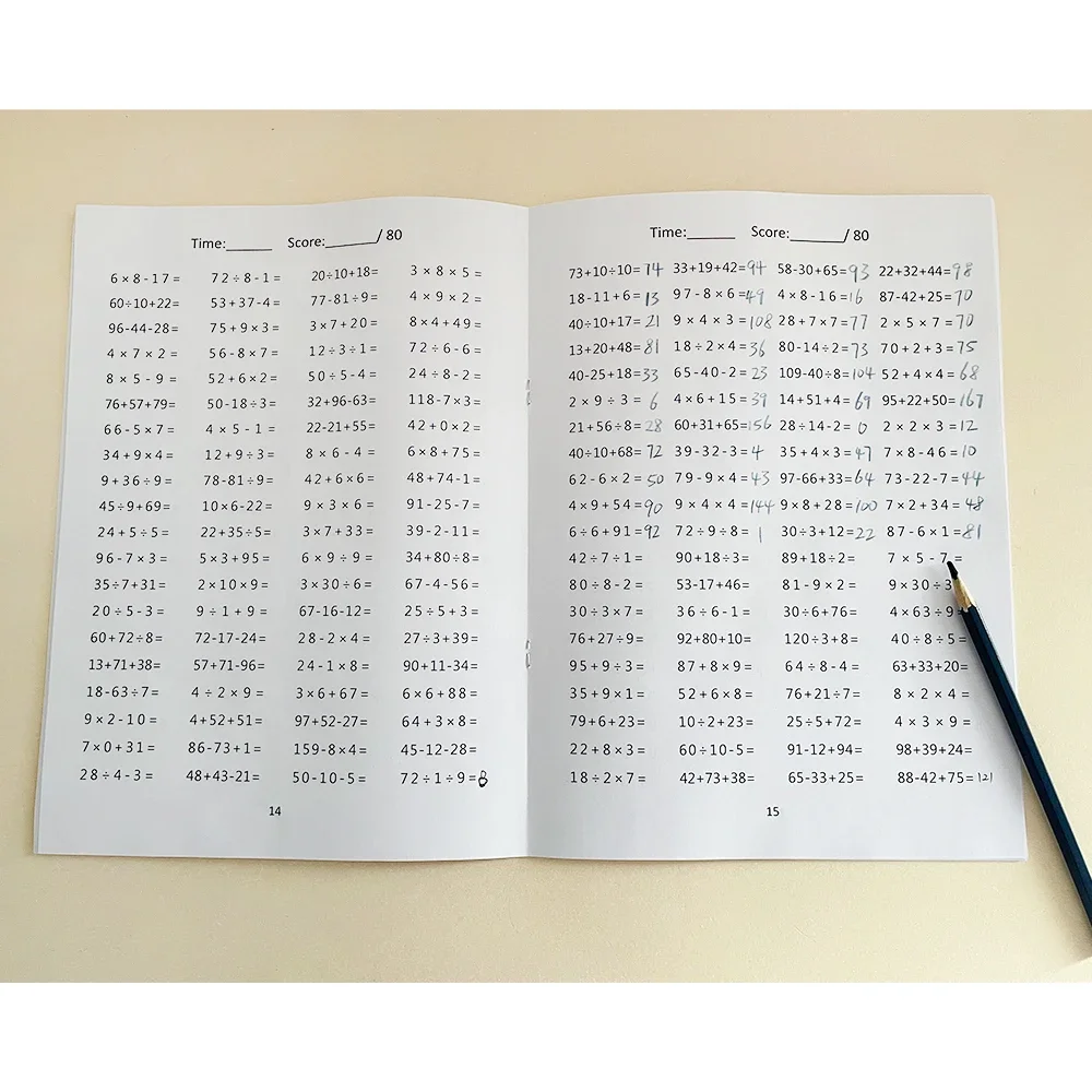 24 Pages Mixed Operations of Addition Subtraction Multiplication Division Math Workbook with Answer Math Practice for Children 6