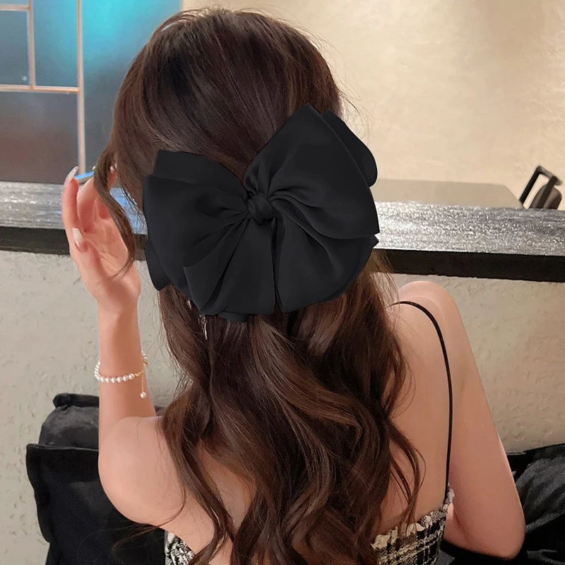 New Fashion Premium Solid Color Satin Barrettes Bow Pearl Hair