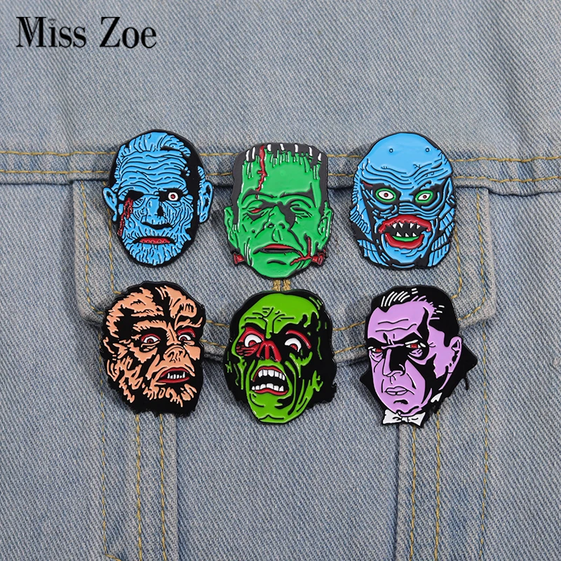 Halloween Monster Kopf Emaille Pins Benutzerdefinierte Horror Filme Broschen Revers Abzeichen Kleidung Punk Gothic Schmuck Geschenk für Freunde