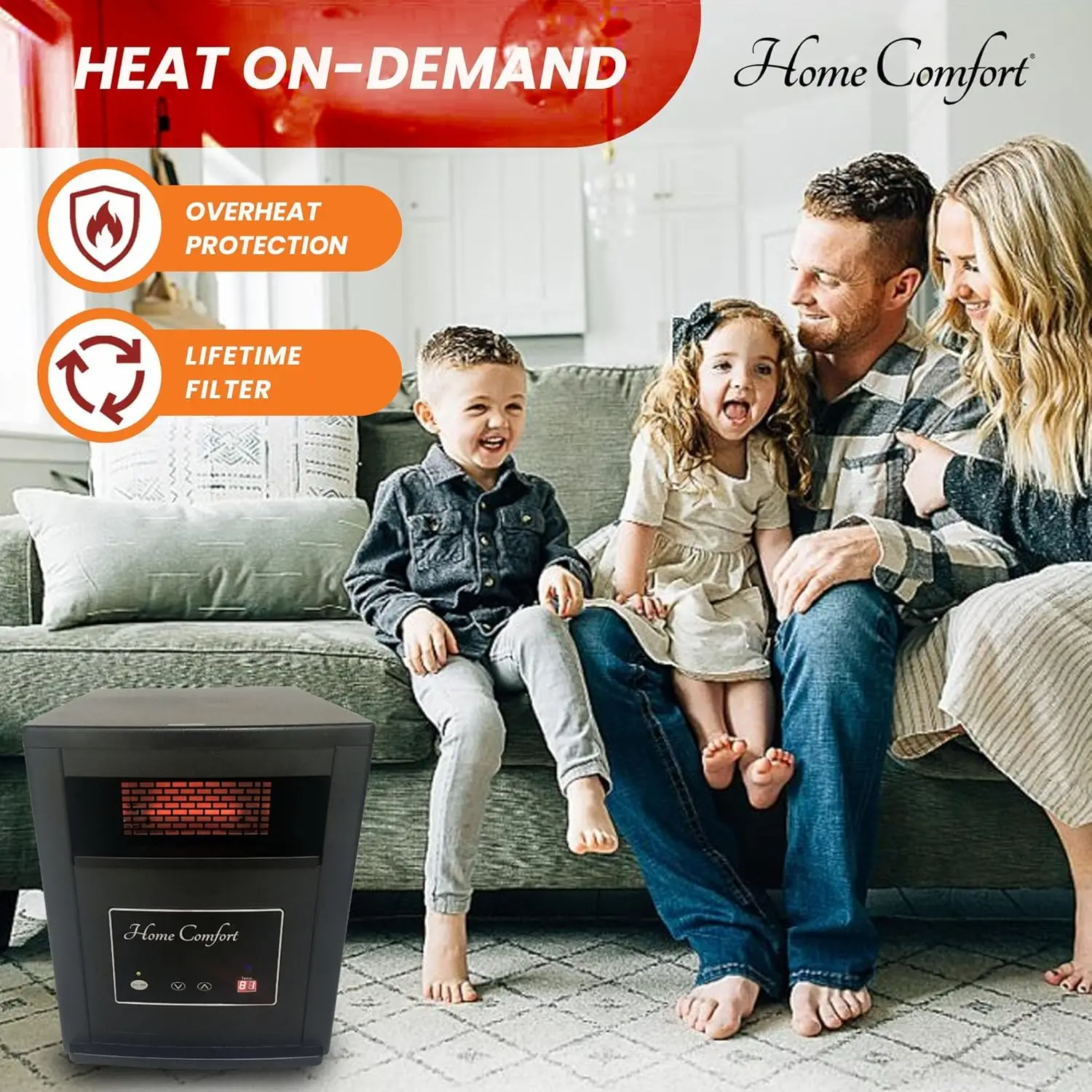 1500w Infrared Heater-Energy Efficient Space Heater for Year-Round Indoor Warmth, With Thermostat and Remote Control, Portable