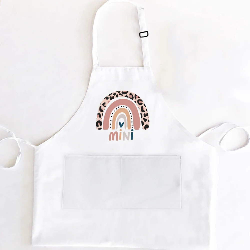 Rainbow Mama Rainbow Mini Print Apron Mom Kids Family Matching Apron Mother Girl Kitchen Apron Cooking Baking Pinafore Gift 1pcs images - 6