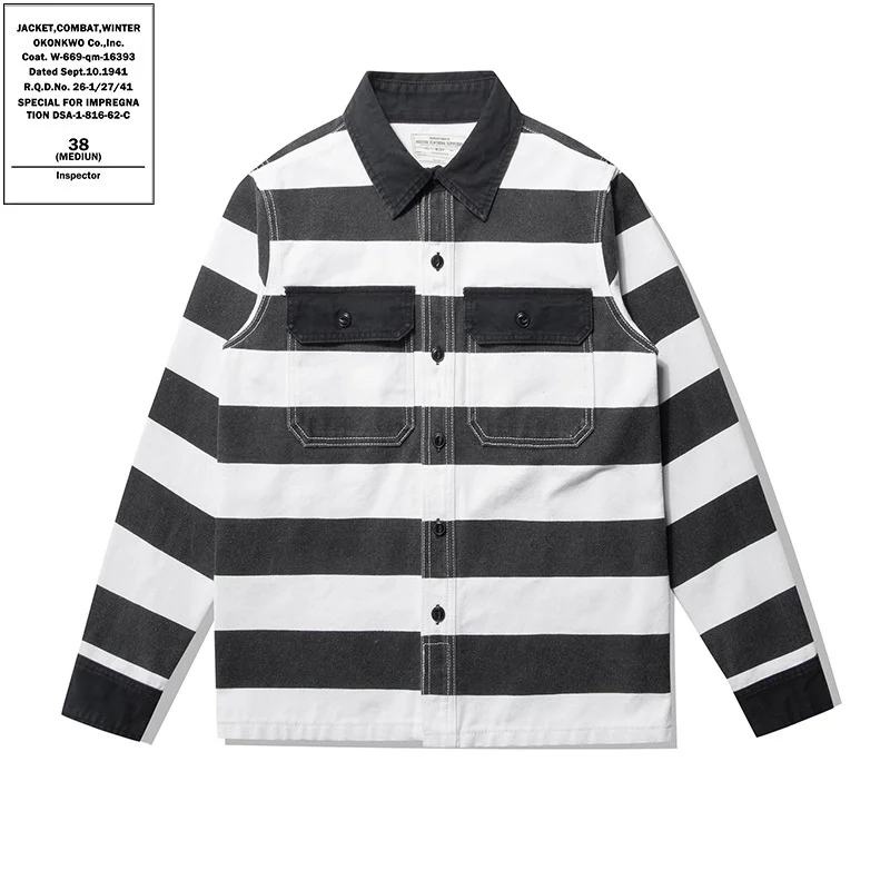 

OKONKWO 16oz Heavyweight Prisoner Striped Jacket Thick Canvas Motorcycle Coat Outdoor Trekking Riding Camping Tooling Overalls