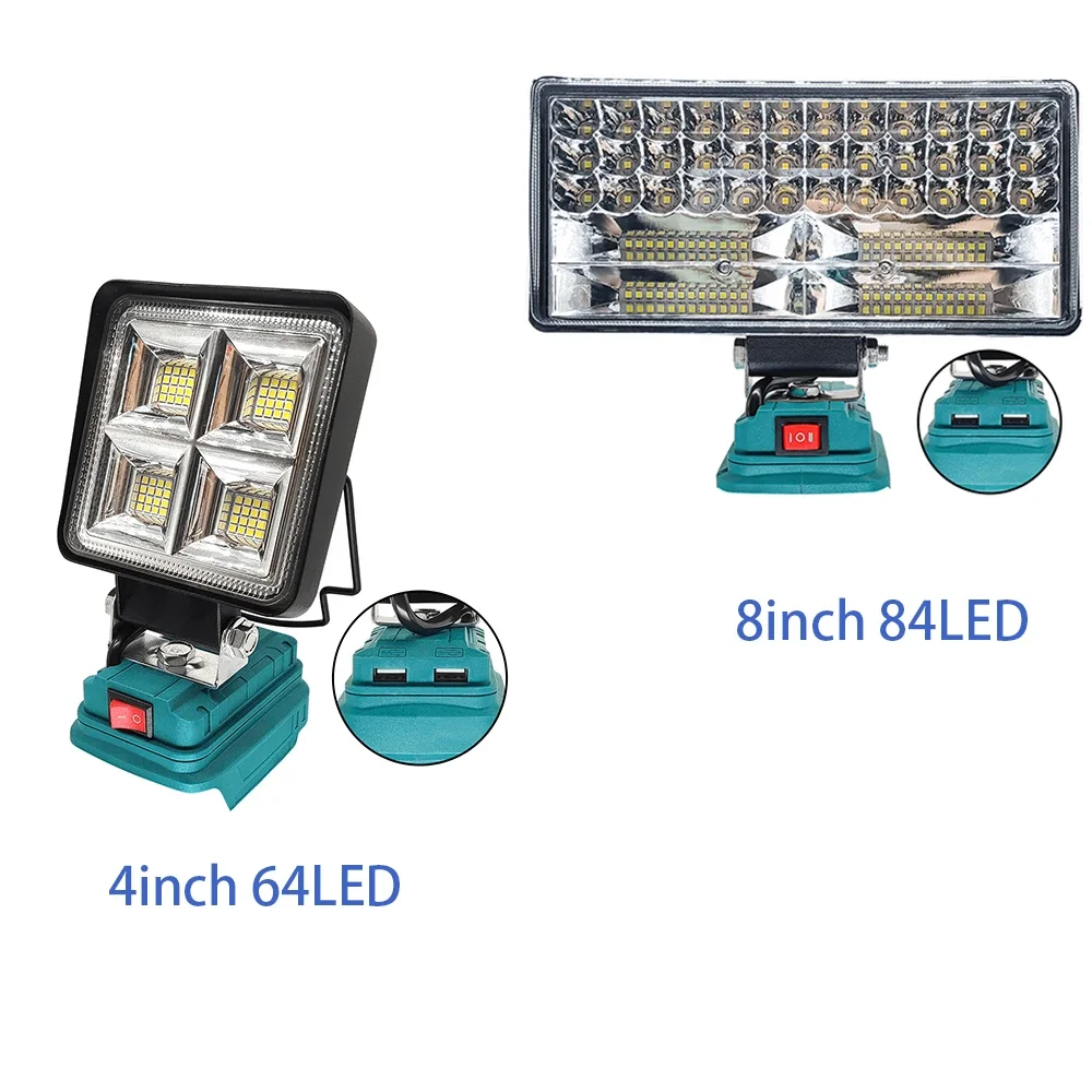 21V LED Flashlight Portable Outdoors Spotlight Dual USB Base Light Lamp Emergency Lighting For Makita 18V Battery(No Battery)