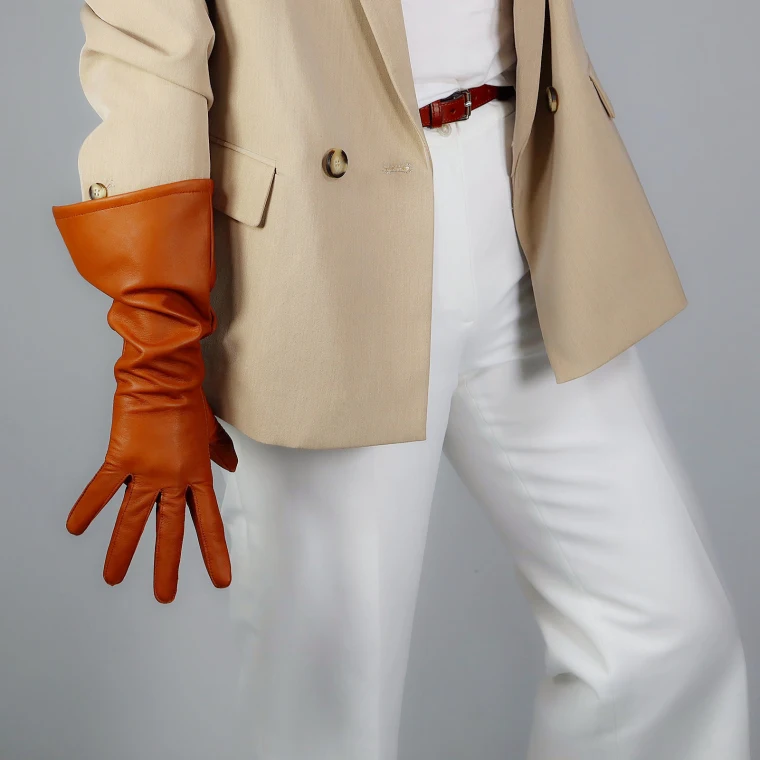 REAL LEATHER TECH LONG GLOVES Unisex Black 38cm Wide Balloon Puff Sleeves Large LLDLLNT