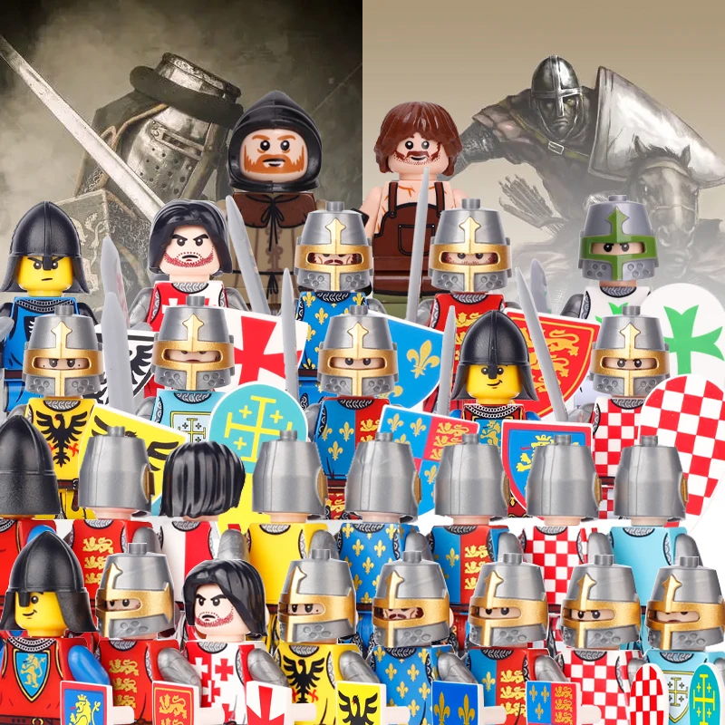 Castello Militare Medievale Soldati Blocchi Di Costruzione Cavaliere Romano Santo Leone Cavaliere Agricoltore Fabbro Figure Spada Arma Giocattolo Di M