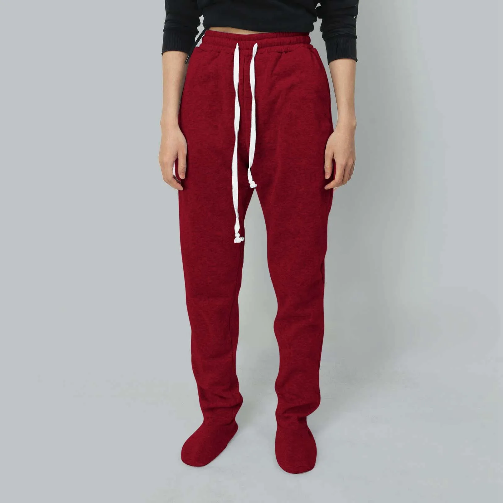 Warm Fleece Lined Women Footed Sweatpants