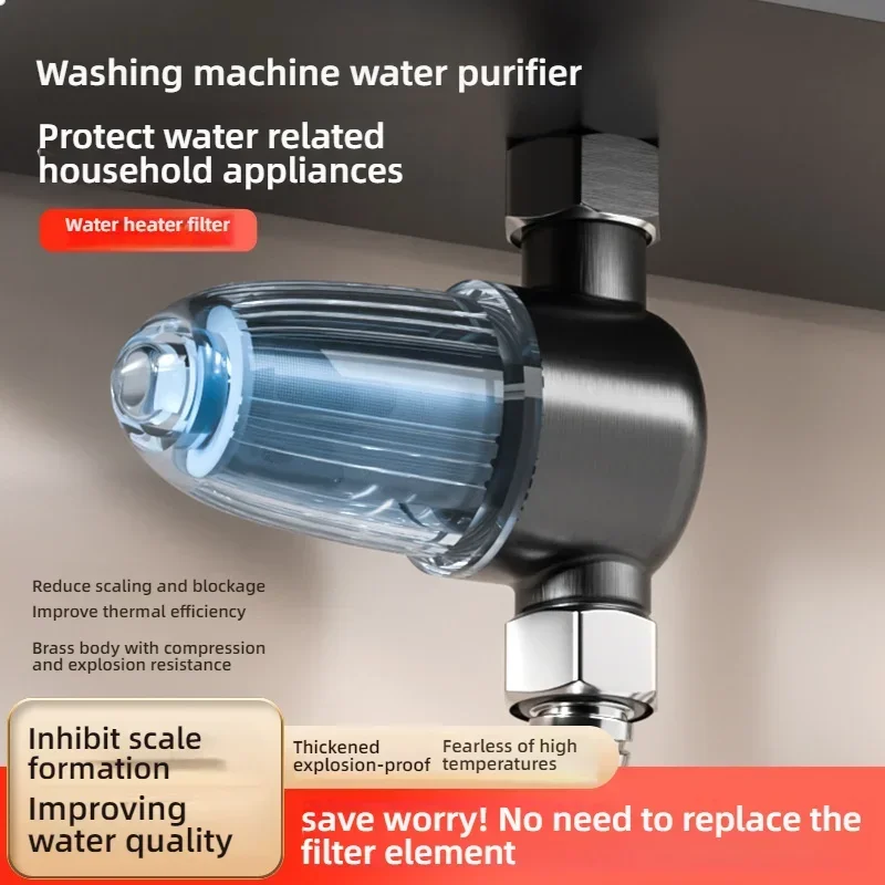 Modern Style Stainless Steel Water Heater Filter Cartridge Detachable Brass Front Prefilter Cleanable Filter Element  Bathroom