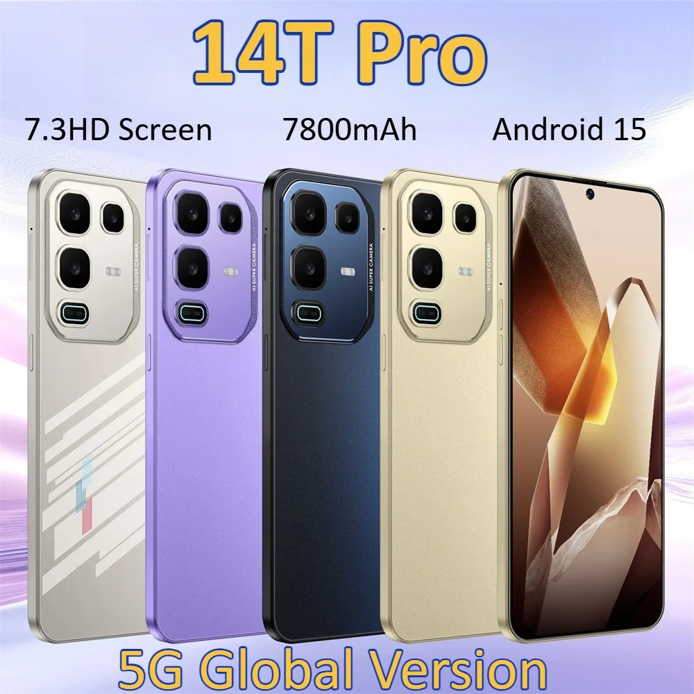 HOT NEW 14T Pro 7.3HD Global Edition Original Smart 5G Dual Card 7800mAh Battery Android 15 Cheap Facial Recognition Function