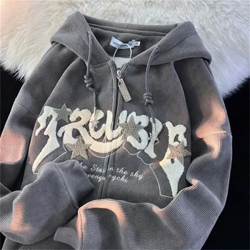 Fashion Zip Up Hoodies Women Y2K Long Sleeve 1