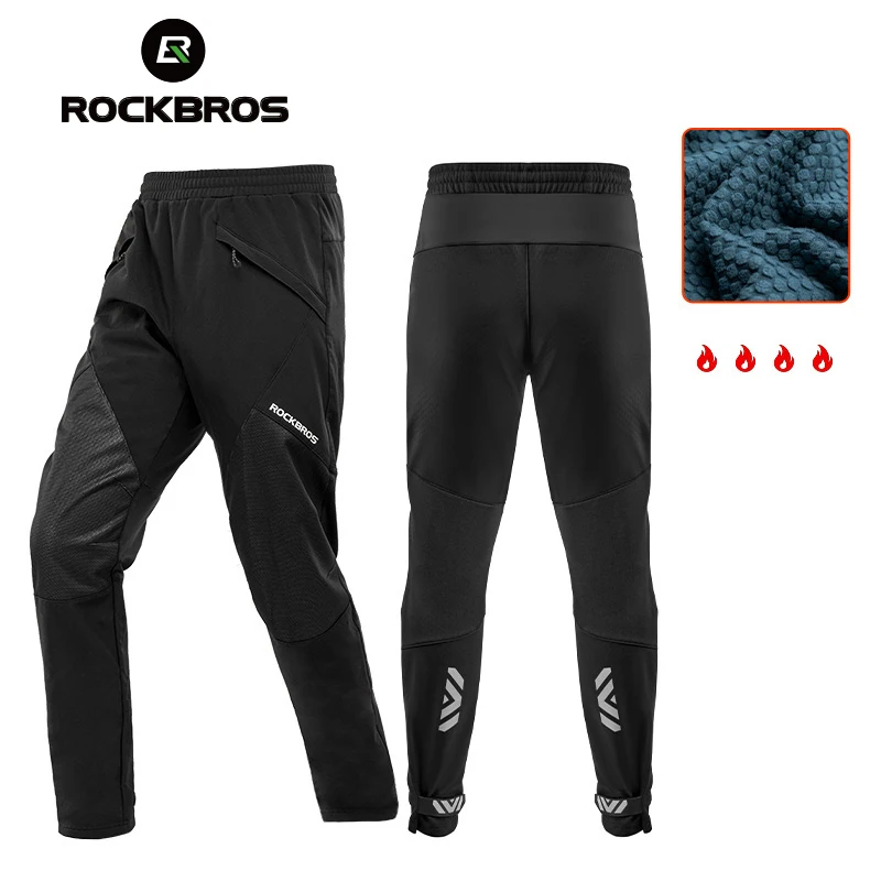 ROCKBROS Bike Pants Winter Bicycle Long Pants Thermal Fleece Reflective Cycling Pants Warm Windproof Men Sport Trousers EUR Size