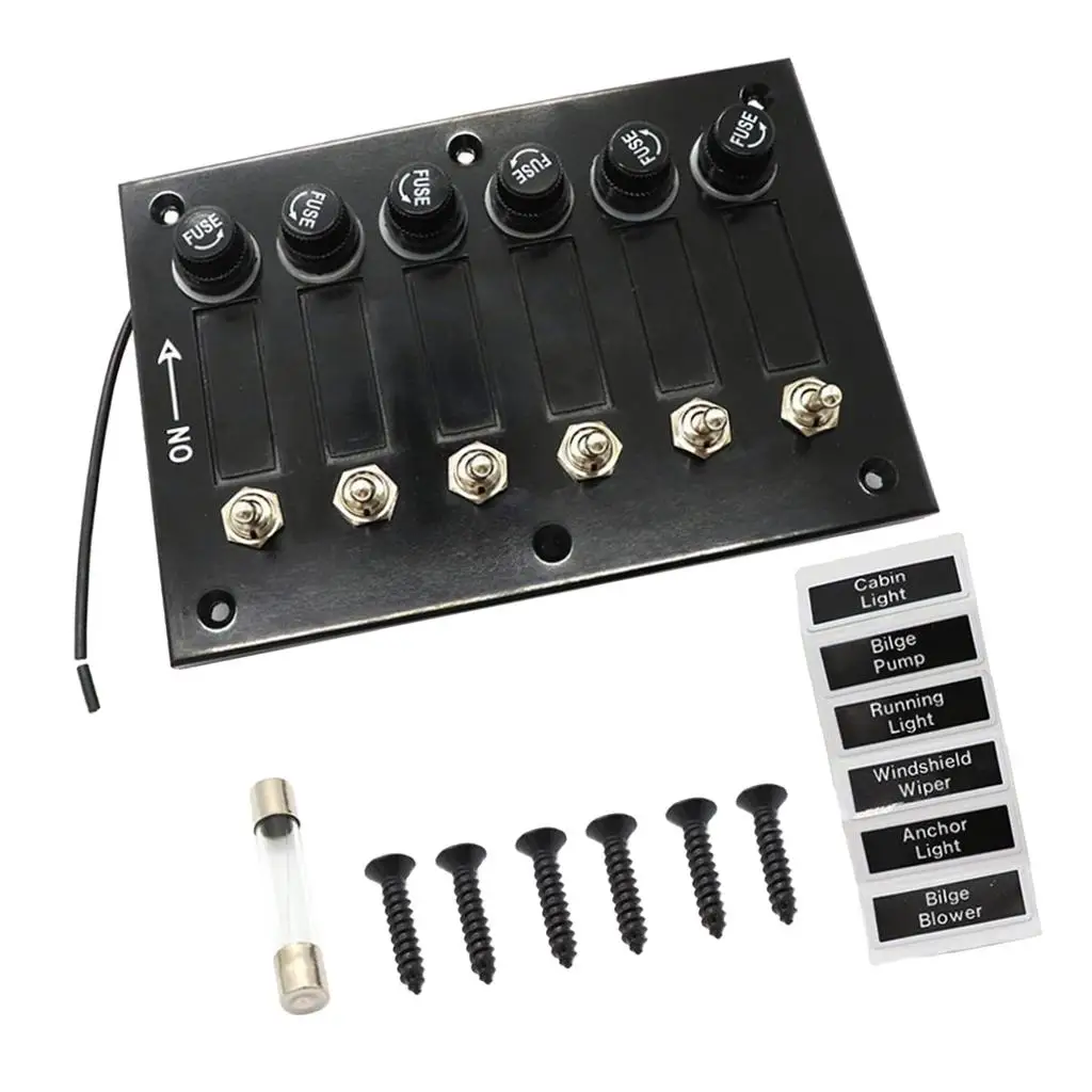 6 Gang Toggle/Rocker Switch Panel 5A Fuses DC 12/24V Marine Boat RV Yacht Camper Truck Trailer ABS Waterproof