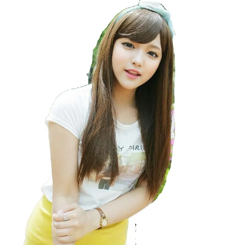Fei-Show 합성 여성 일상용 가발 중간 길이 19 인치/50cm 스트레이트 헤어..