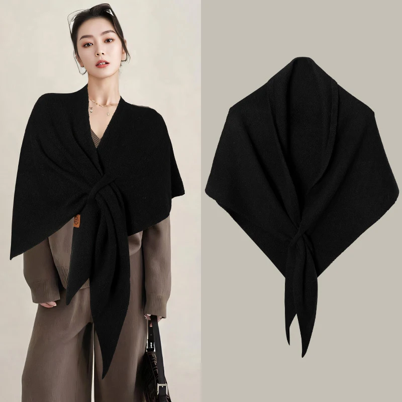 Autumn and Winter Korean Version New Women's Neck Wrap Wool Blended Triangular Shawl Female Thickened With Knitted Warm Shoulder