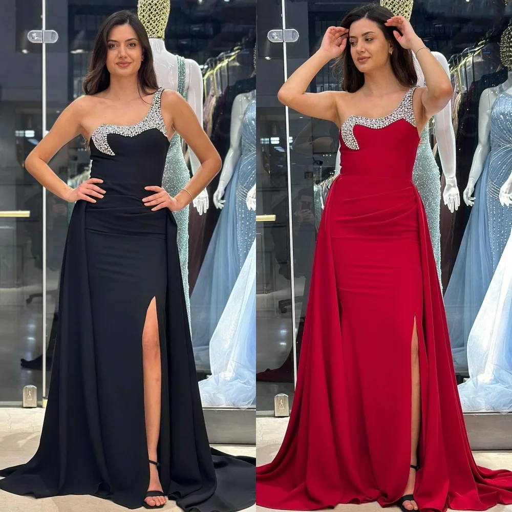 Jiayigong  Jersey Rhinestone Pleat Birthday A-line One-shoulder Bespoke Occasion Gown Long Dresses
