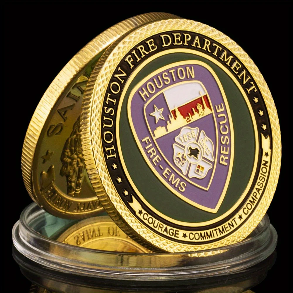 Houston Fire Department Gold-Plated Commemorative Souvenir Coin - Saint Florian Edition