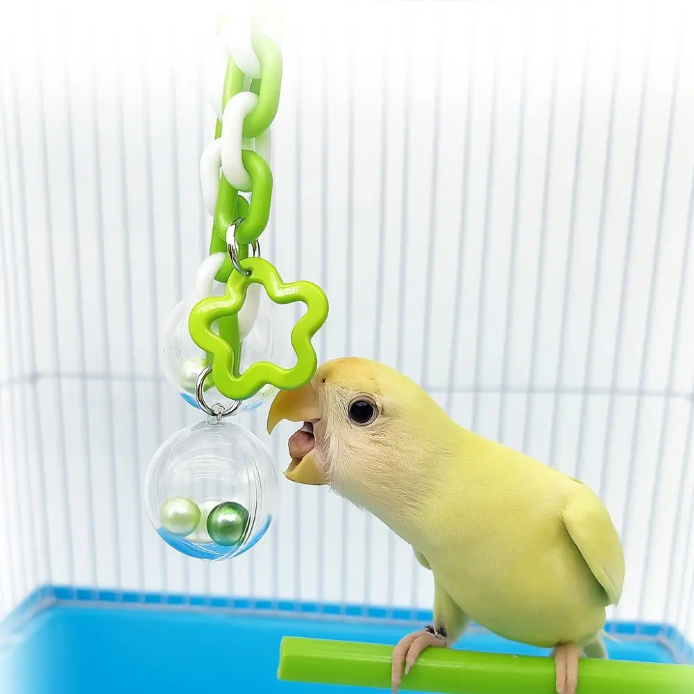 Creative Bite Resistant Parrot Hanging Ball Colorful with Bells Bird Chewing Transparent Ball Birdcage Pendant Interactive