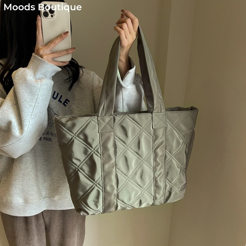 

сумка через плечо сумка женская большая шопер сумка тоут женская сумка через плечо Сумки на плечо с алмазным узором MOODS для женщин, нейлоновая тканевая вместительная сумка-шоппер, роскошные дизайнерские сумки 2023