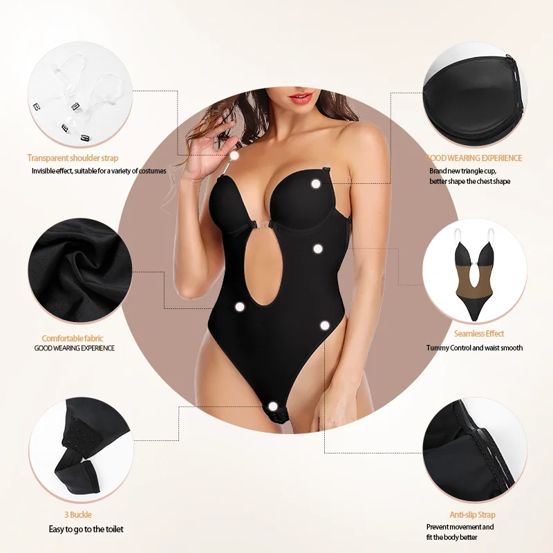 Thong Bodysuits Lingeries For Women Sexy Backless Deep V Neck Shaper COMFREE Party Invisible U Plunge Corset With Bras Shapewear