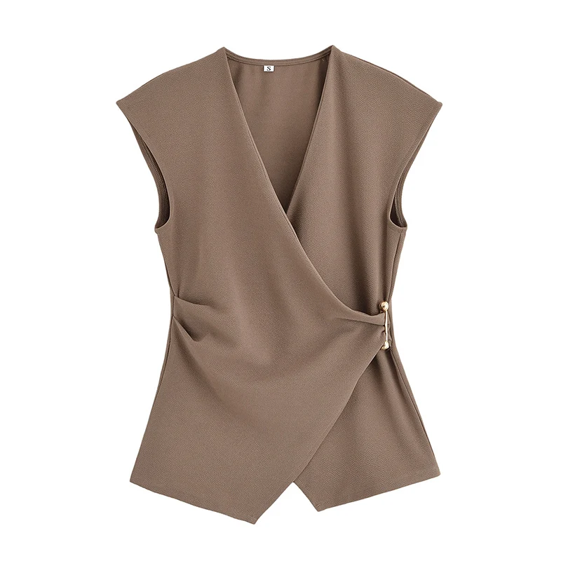 Simple Style Wide Leg Pants 2 Pieces Sets For Women Ruched Pin Vest Top Trousers Women's Suit 2025 New Casual Woman Outfits