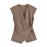 Simple Style Wide Leg Pants 2 Pieces Sets For Women Ruched Pin Vest Top Trousers Women's Suit 2025 New Casual Woman Outfits - Image 2