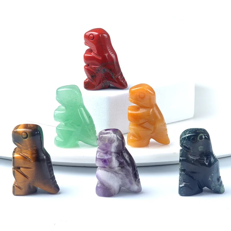 

10pcs Carving 1 inch Dinosaur Crafts Natural Stone Ornaments Agates Quartz Healing Crystal Animal Plant Tank Decoration Fengshui
