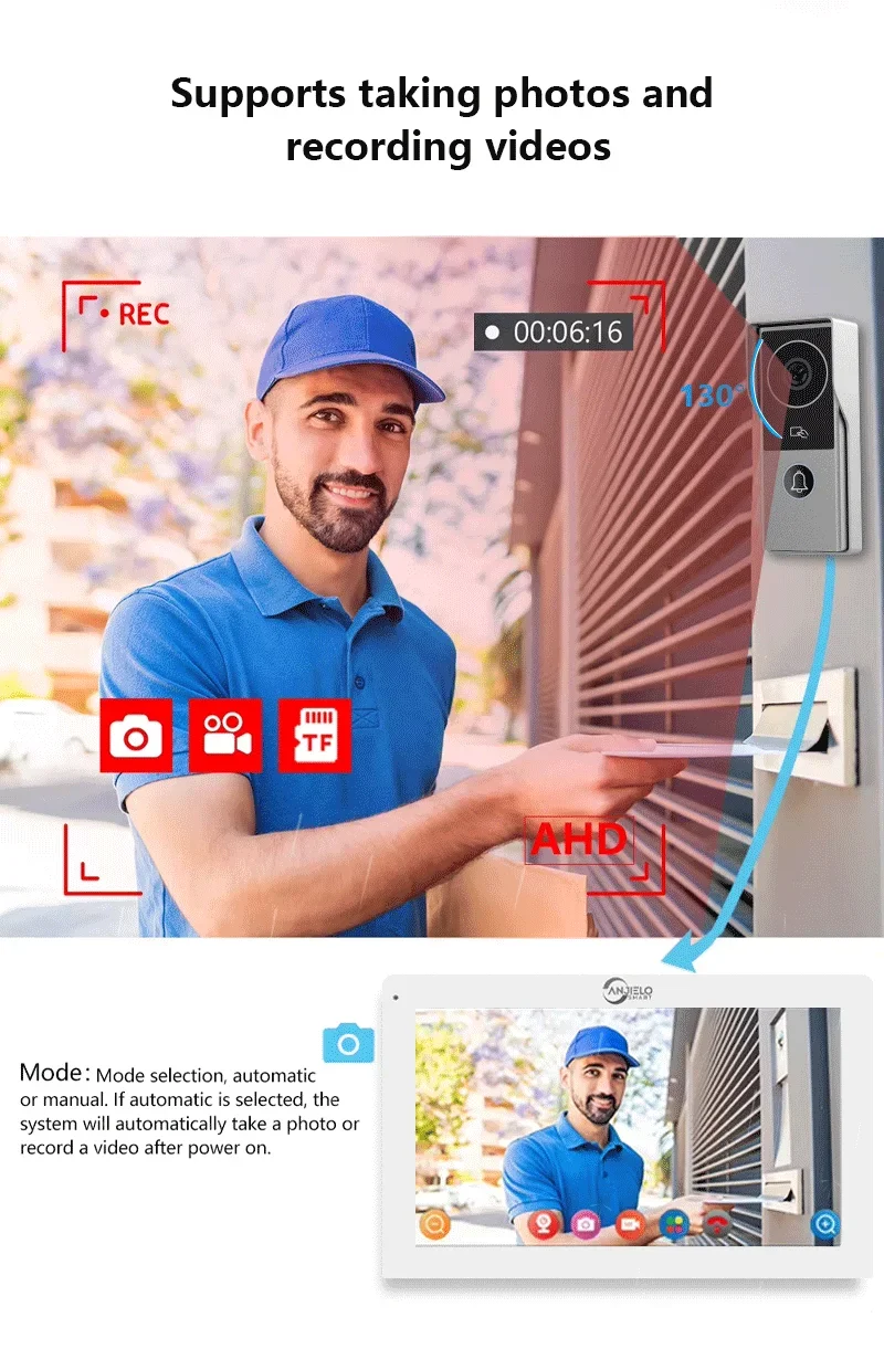ANJIELO 2 Wire Visiophone Doorbell Video Intercom System for Home Metal Door Pho