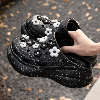 Fashion Flowers Decor Chunky Sandals Women 2026 Summer Closed Toe Platform Clogs Sandals Woman Non Slip Thick Sole Garden Shoes 1