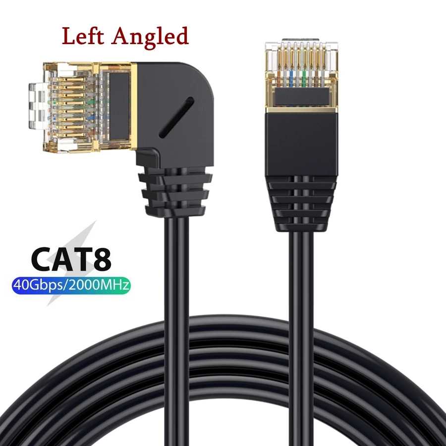 초슬림 Cat8 이더넷 케이블 SFTP 40Gbps Cat 8 RJ45 네트워크 랜 90도 업다운 각도 인터넷 RJ 45 이더넷 케이블 0.25m-3m