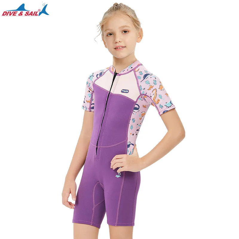 Children's 2.5MM Neoprene One Piece Short Sleeve Swimsuit Kids Warm Cold-proof Swimming Surfing Diving Suit Shorty Wetsuit 4