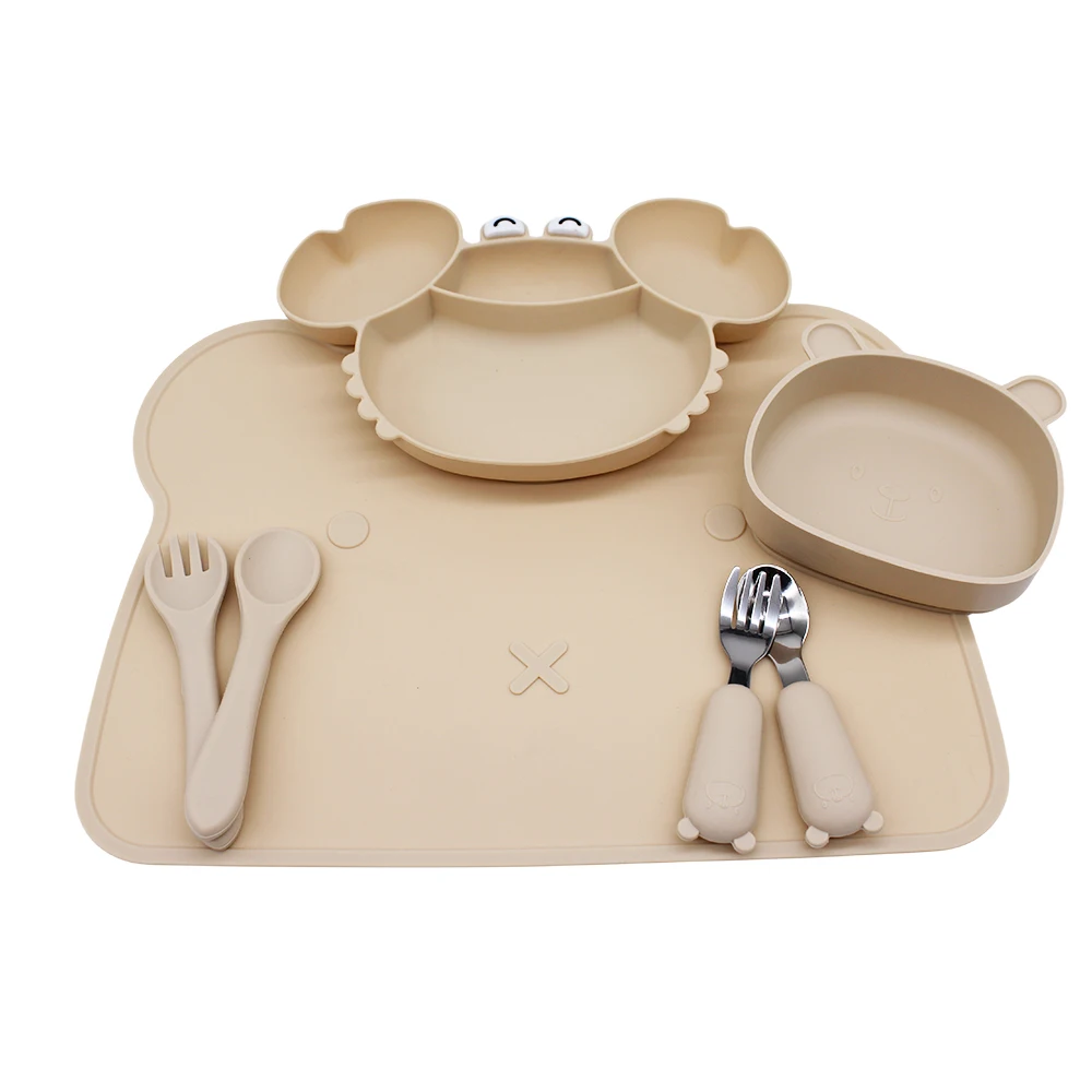 Baby Dinner Plate Compartment Plate Suction Cup with Bear Placemat Bear Bowl Children's Supplementary Tableware 4