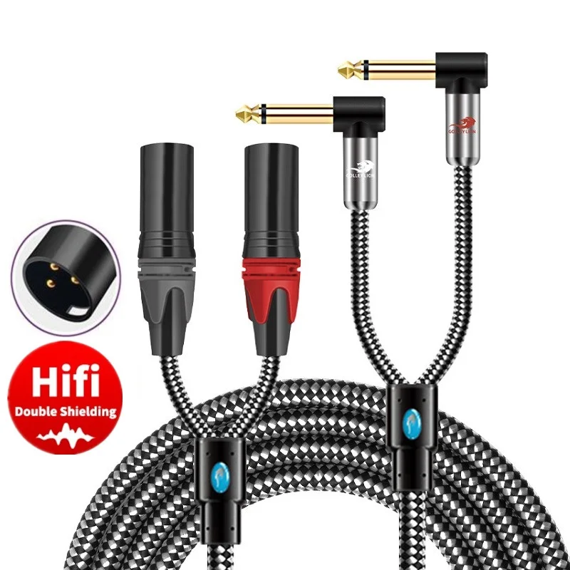 Cabo de Áudio Hifi para Amplificador Console Mixer Cabos Blindados Ofc Dual in ts Mono Jack 635 mm a Xlr Macho de Pinos 1m 2m 3m