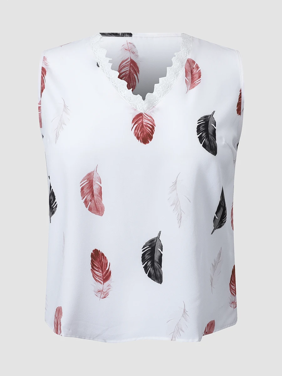 Finjani Tank Tops Plus Size Casual Loose Feather Print Tank Top Spring