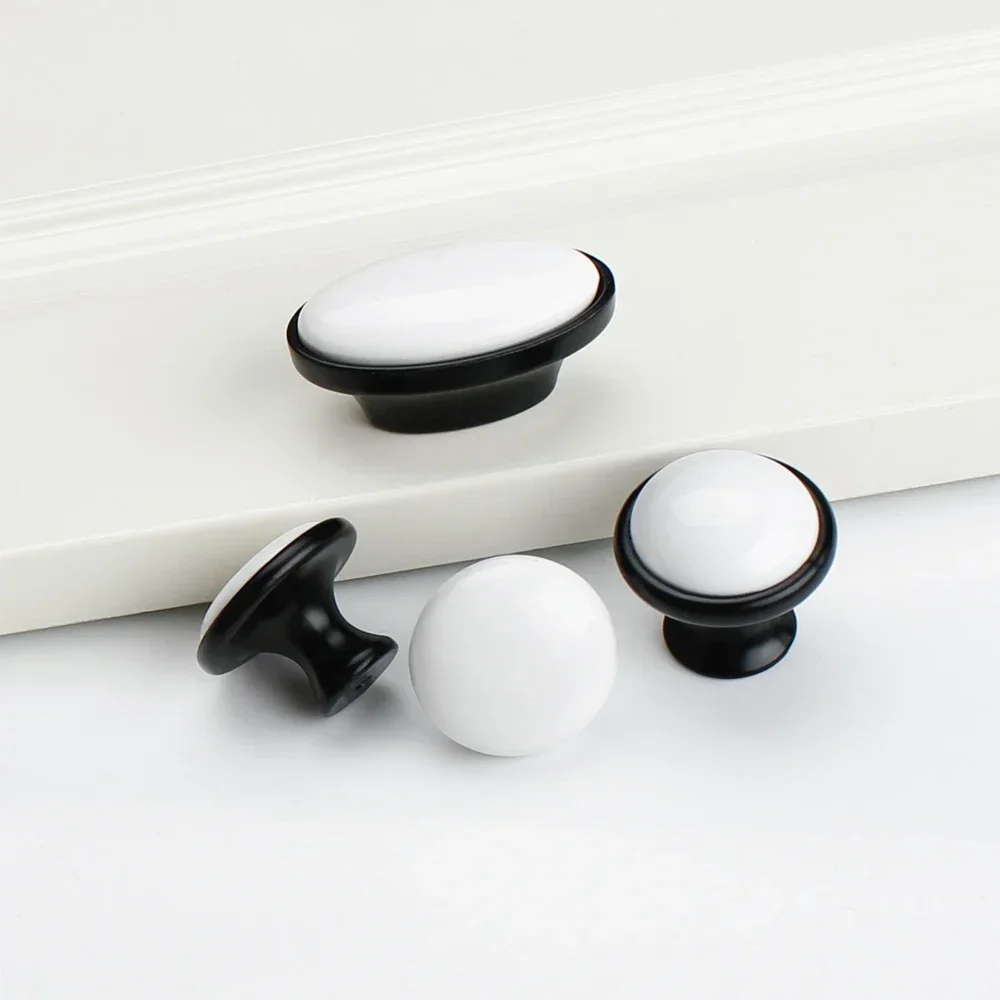 1PC Black White Ceramic Door Handles Country Style Drawer Pulls Knob For Kitchen Cabinet Handles and Knobs Furniture Handles