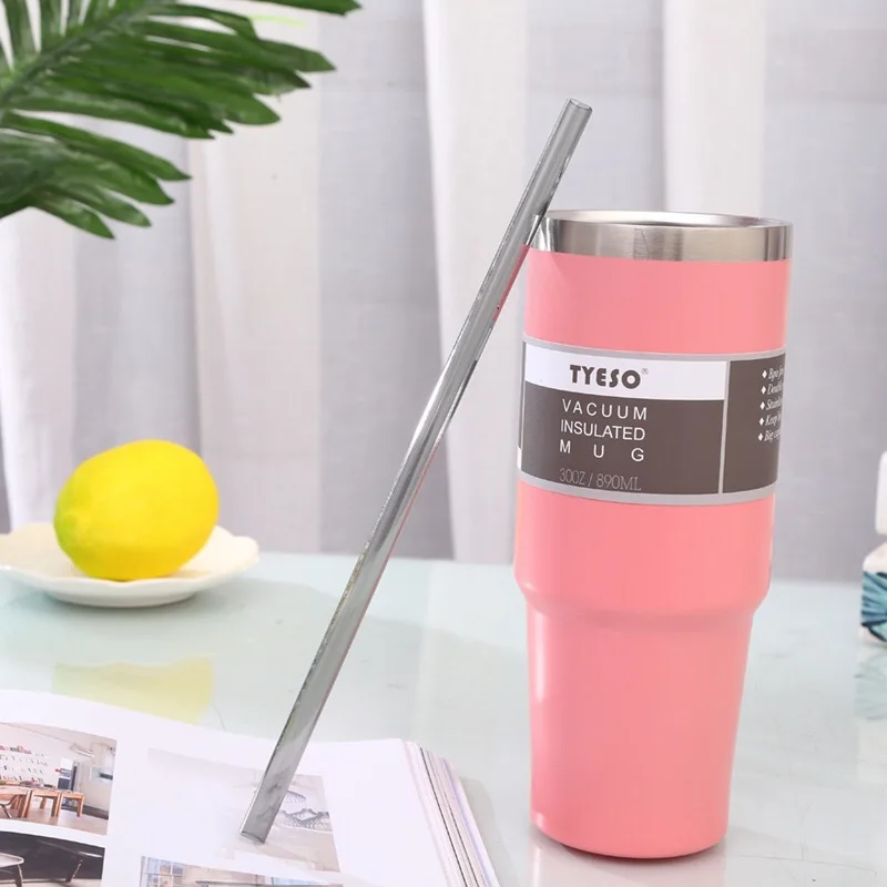 Tyeso 304 스테인리스 스틸 커피 머그잔, 빨대 보온병 물병, 진공 단열, 자동차 음료 컵, 30oz, 20oz, 890/600ml