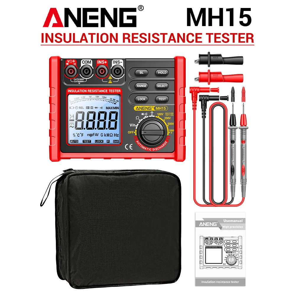 ANENG MH15 Digital Insulation Resistance Meter Automatic Discharge AC/DC Voltage Tester Voltmeter Megohmmeter Tester Tools