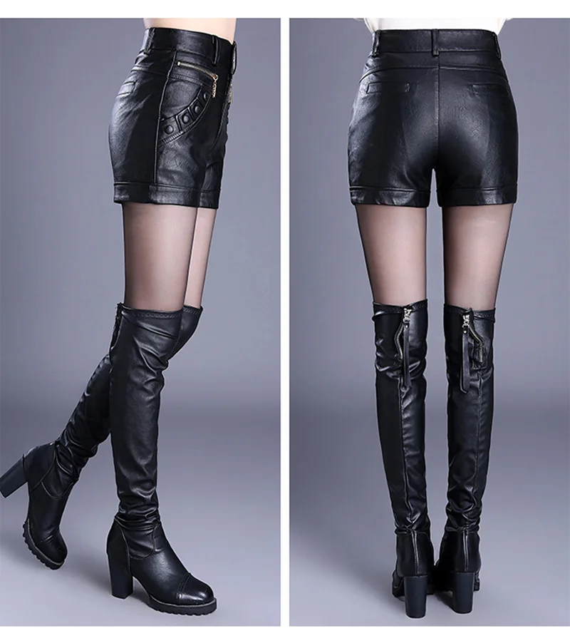 Women PU Leather Shorts Autumn Winter