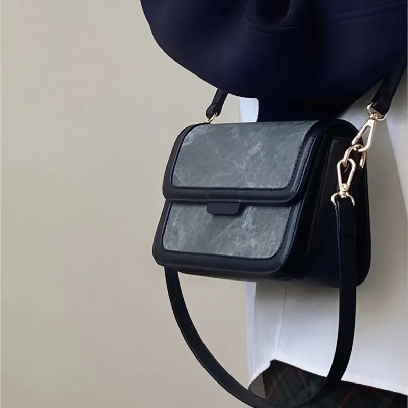 Retro Color Block Shoulder Bag Women Square Patchwork Large Capacity Underarm Bag Women Niche Design High End Crossbody Bag 2025