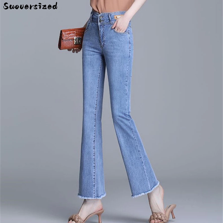 Slim High Waist Burr Flare Jeans Women's Denim Trousers Casual Ankle-Length Pants Straight Vaqueros Leggings Korean Pantalones high waist jeans women autumn invisible open crotch outdoor sex plus size slimming stretch skinny straight ankle denim trousers