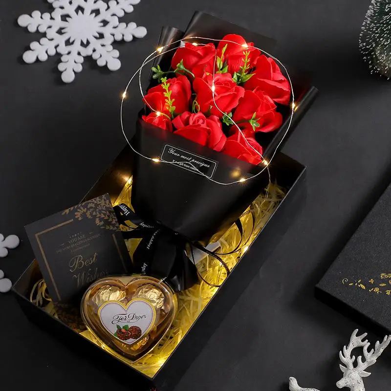9 Köpfe Seifenblumen Rosenstrauß Künstliche Blumen für Weihnachten Hochzeit Geburtstag Valentinstag DIY Geschenk Heimdekoration – Detail 7