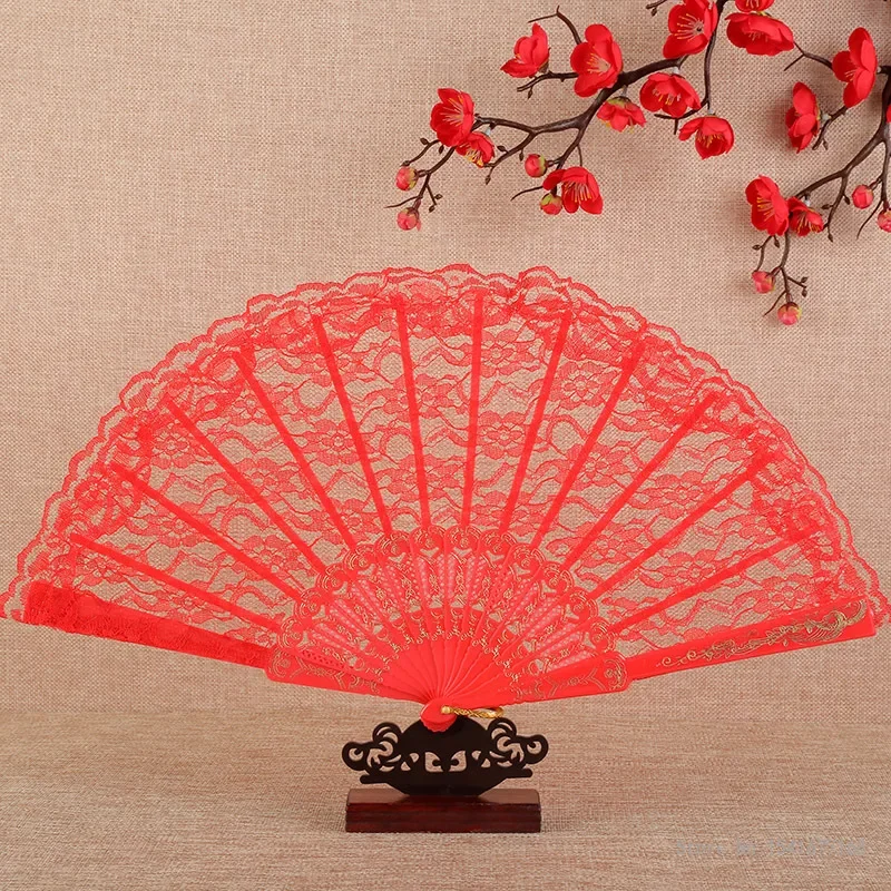 Creative Spanish Victorian Hand Fan for Wedding Party Favor, Fancy Dress Folding Lace Pocket Fan, Decoration Supplies Black, 1Pc