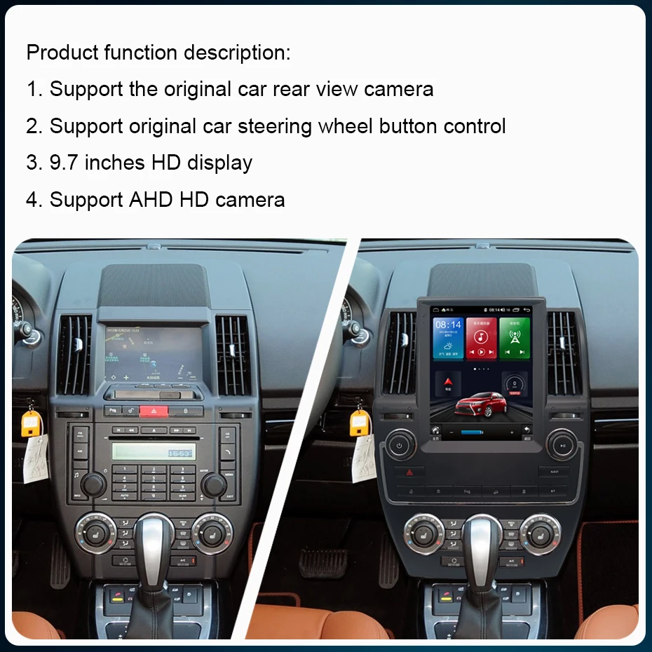 Reproductor Multimedia para Auto Android 14 de 9.7 Pulgadas para Land Rover Freelander 2 2007-2015, GPS, Radio Estéreo, Unidad Principal con Pantalla Táctil Estilo Tesla 2