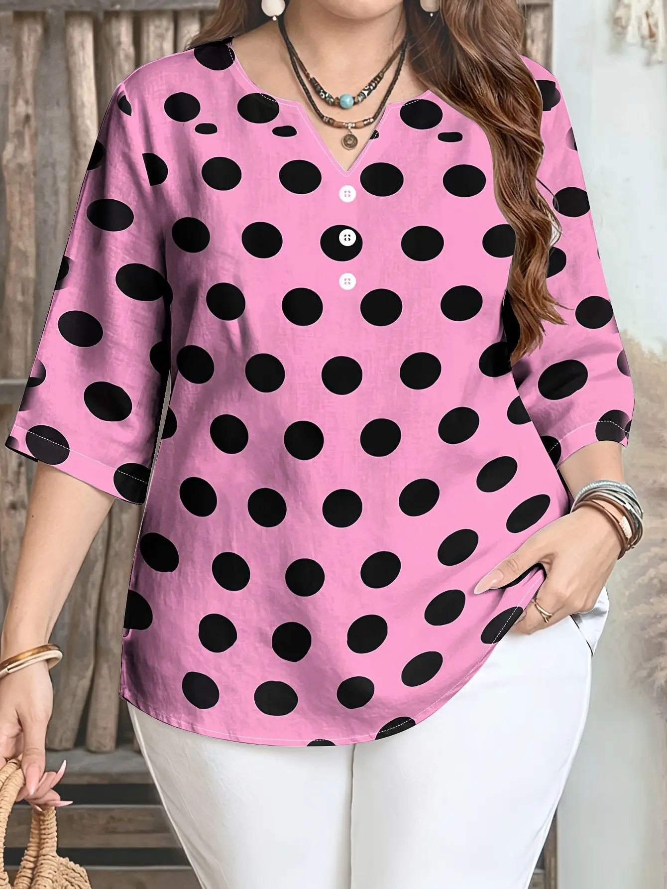 Women V-Neck Loose Animal Button Bloues - Image 6